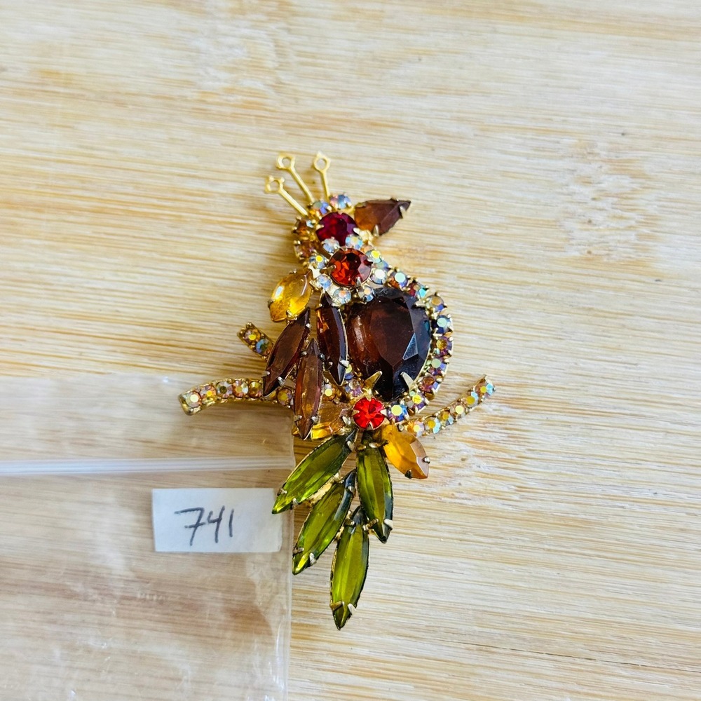 VTG Parrot Bird Brooch pin D&E Juliana Book Piece Rhinestone AS IS Repair Parts - Picture 7 of 7